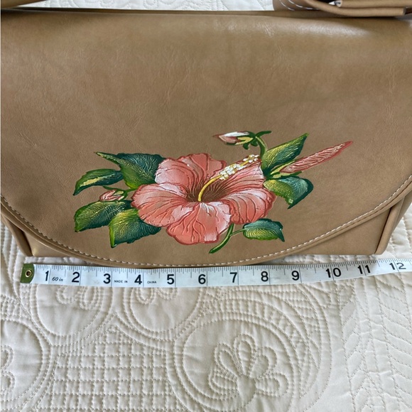 The Original Florida Keys Hand Bag Painted Hibiscus Flower Purse Tan Pink - Picture 12 of 13